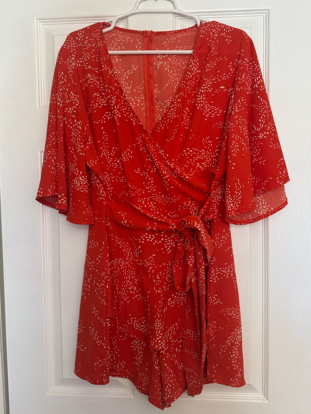 Patterned romper with tie waist